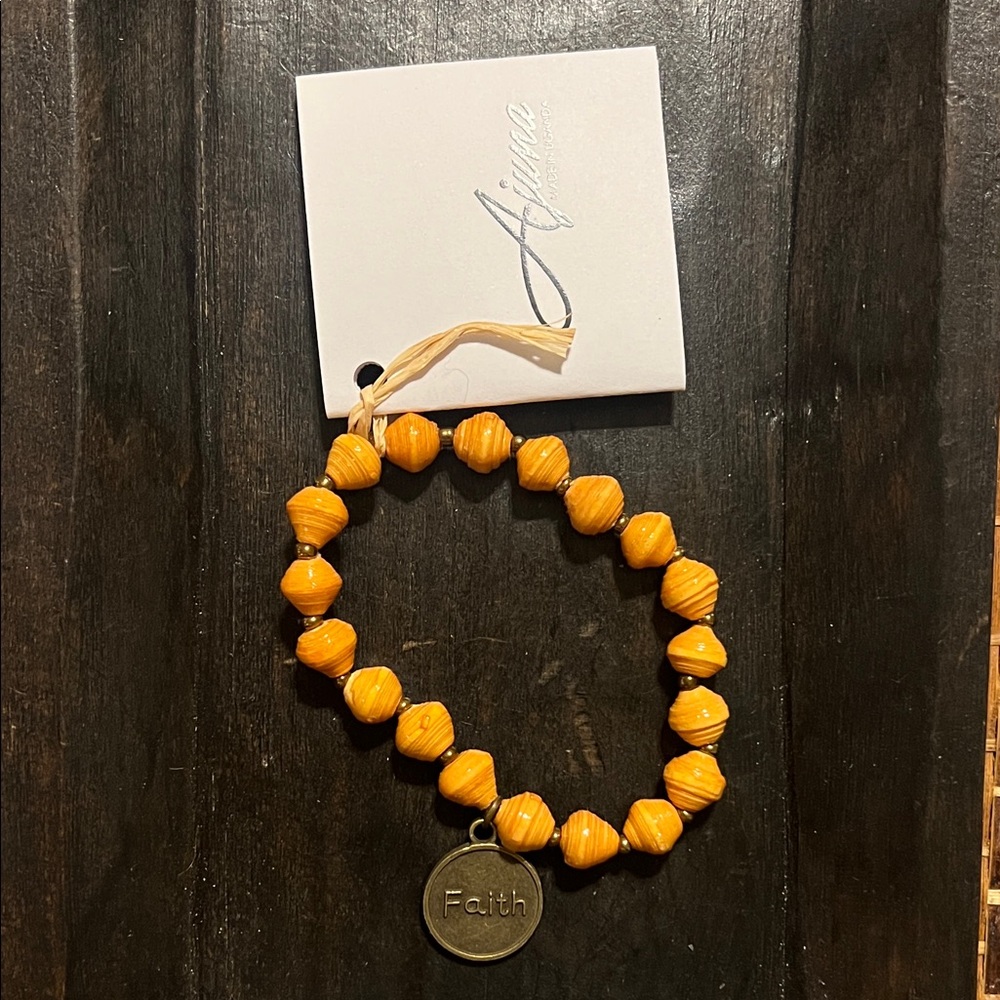 Mustard Paper Beaded 'Faith' Charm Bracelet